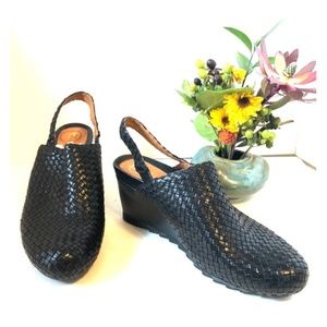 Braided Black Leather Clogs w/Strap, Size 10M